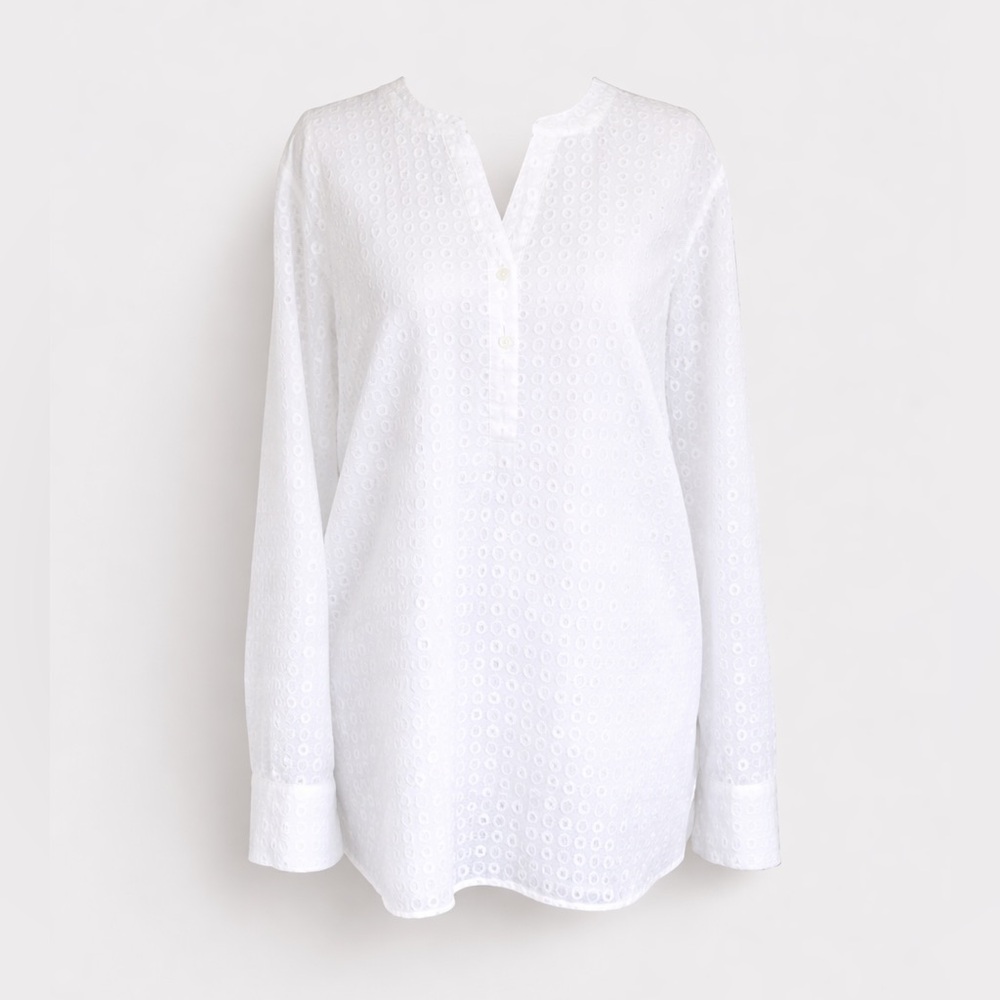 Talbots White Eyelet Embroidered Blouse Cottagecore Feminine Spring Top M
